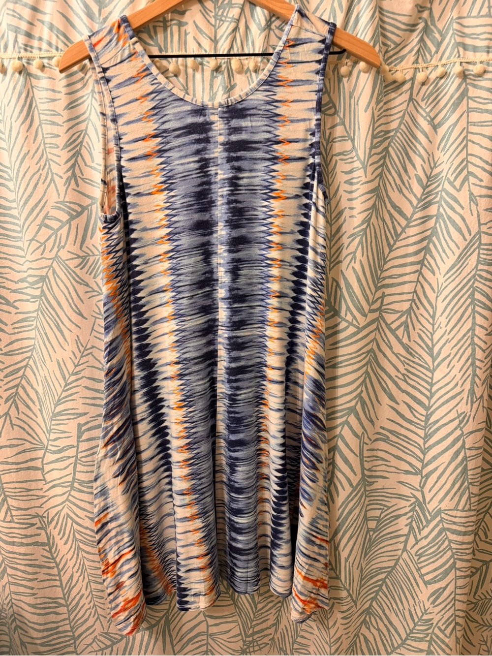 Vermilli Hawaii Orange and Blue Electric Patterned Swing Tank Dress - Picture 4 of 6